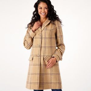 Isaac Mizrahi Live! Button Front Plaid Notch Lapel Coat - Camel (3X) A548425